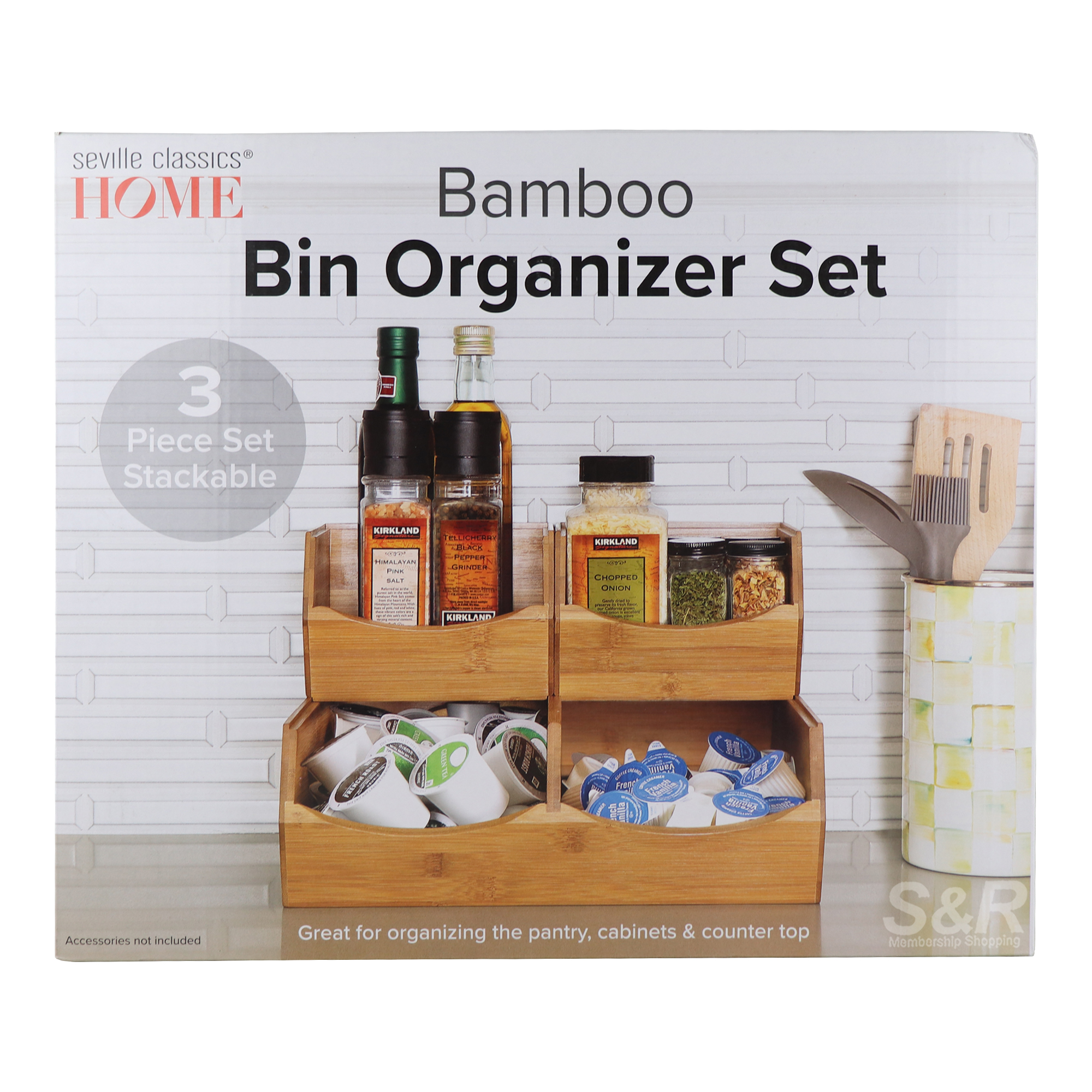 Seville Classics Home Bamboo Bin Organizer 3 pc Set